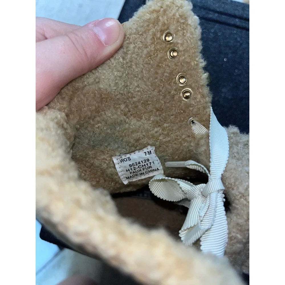 Sperry Top-Sider Acklins Gold Glitter Corduroy Faux Fur Boots Tan Womens 7M